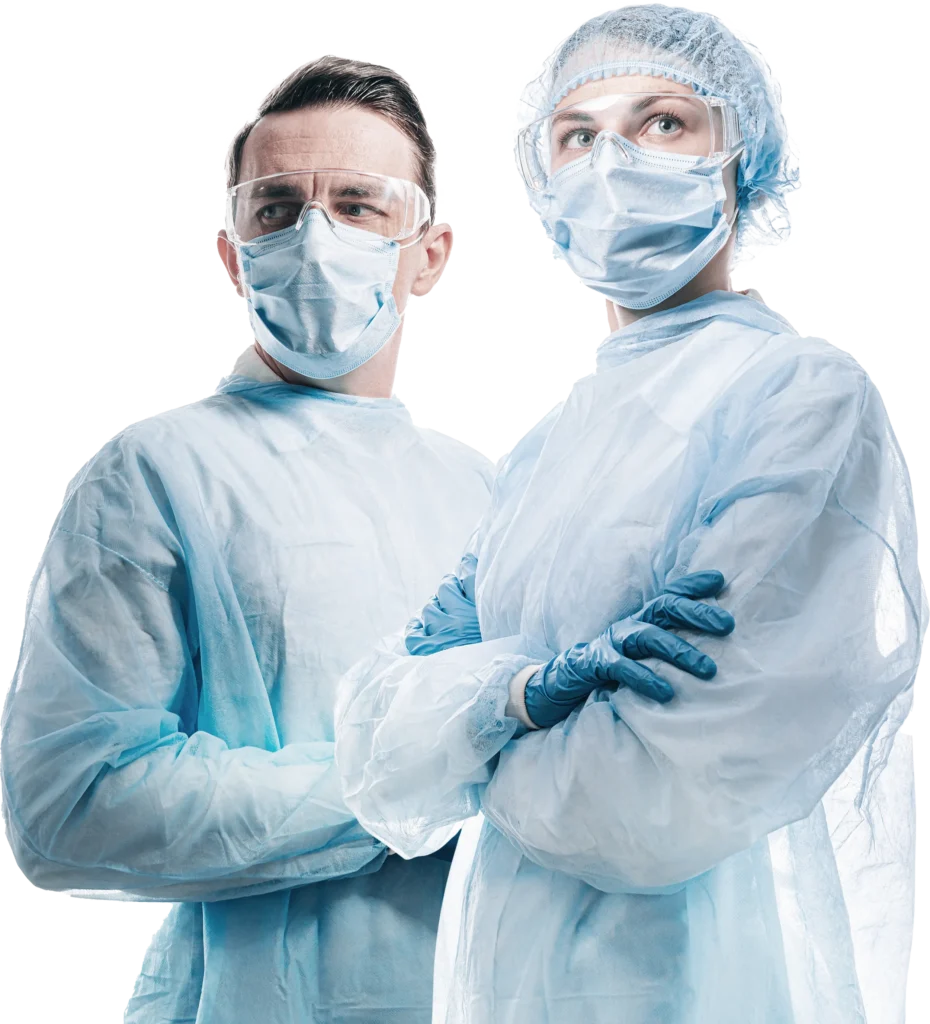 2 doctors wearing surgical scrubs