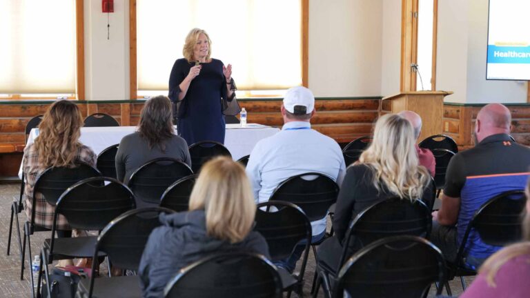 Kristine Keefer Wolff, Chief Clinical Officer at Ovation Healthcare, addresses the audience at the 2025 Summit.